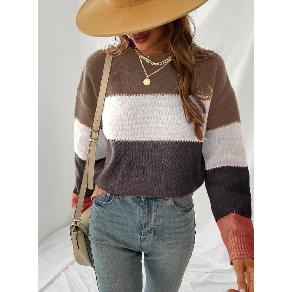 CUPSHE Women Long Sleeve Colorblock Casual‎ Knit Sweater NEW - Sz - L